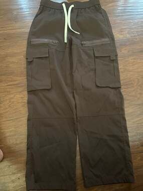 Manfinity Brown Cargo Pants Mens Medium Drawstring Waist Pockets
